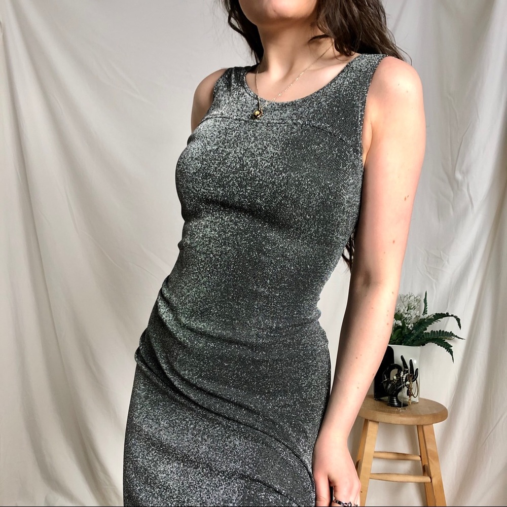 SOLD | 90s vintage sparkly shiny silver maxi dress - Picture 2 of 4